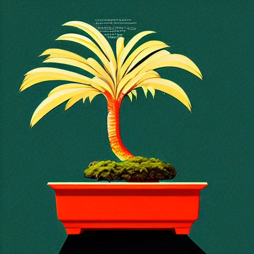 Image similar to bonsai palm! tree but minimalistic concept art by frank stella gilleard james whalen tom, colorful, soft light, trending on artstation, minimalism