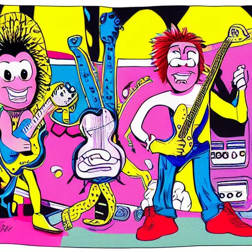 Prompt: punk rock bananas, 8 0 s, cartoon, trending on art station