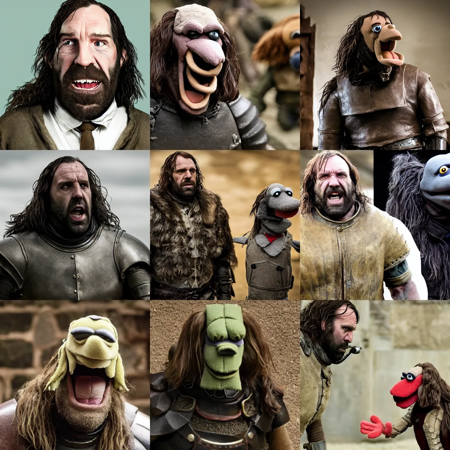 Prompt: sandor'the hound'clegane as a muppet
