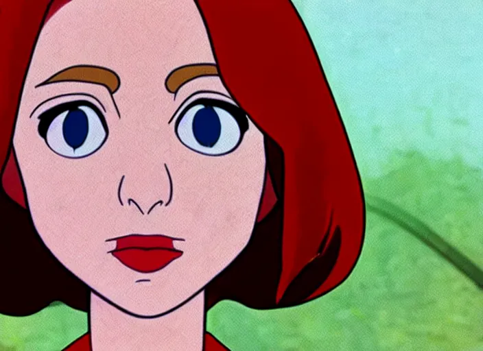 Prompt: an animation still of dana scully, in the style of studio ghibli, netflix animation, toei animation, filmation animation, traditional animation, sharp detail, animation cel