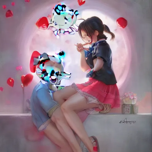 Prompt: Couple love, Hello Kitty theme, by Stanley Artgerm Lau, WLOP, Rossdraws, James Jean, Andrei Riabovitchev, Marc Simonetti, Yoshitaka Amano, ArtStation, CGSociety,