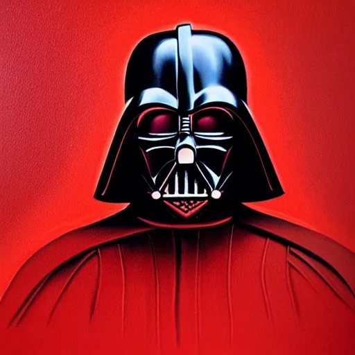 Image similar to darth vader, profile pic, red background, accurate anatomy, highly detailed, oil painting, epic,