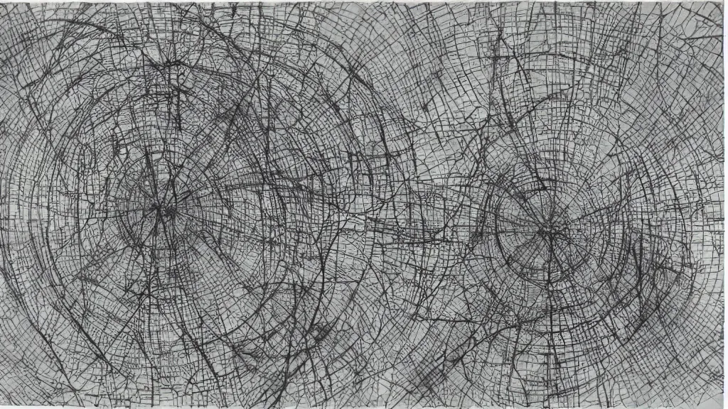 Prompt: “a collage made by Bernhard Hoesli, this collage reveals a constantly shifting figure and field in the black rectangles delimiting the circular central figure, a metaphor for the palimpsest of time, a tangible way to investigate architectural space, design process, detailed scan”