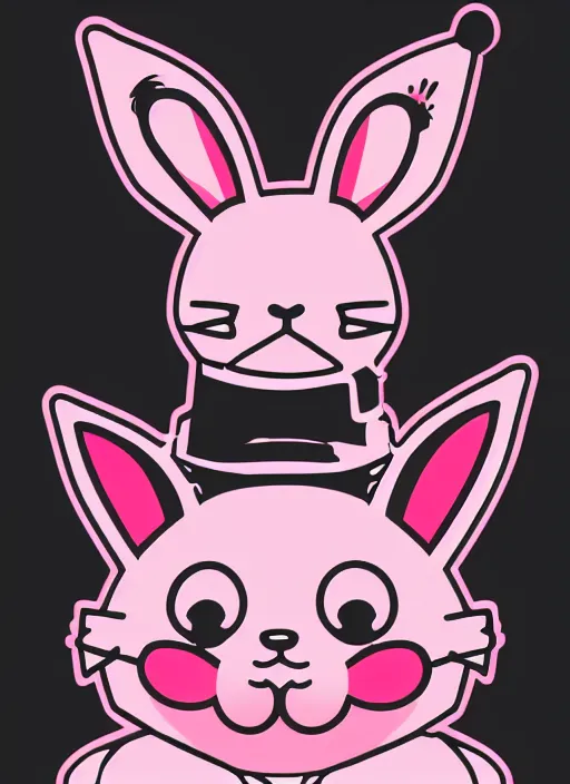 Image similar to amazingly detailed vector art, anthropomorphic pink rabbit character wearing a black bucket hat. Cute, kawaii, Cooky, bt21, Sanrio inspired. Beautiful artwork, Rabbt_character, rabbit_bunny, 獣, iconic character splash art, Detailed fur, detailed textures, 4K high resolution quality artstyle by artgerm, Guweiz, Pixiv, Instagram, dribbble, ArtstationHD