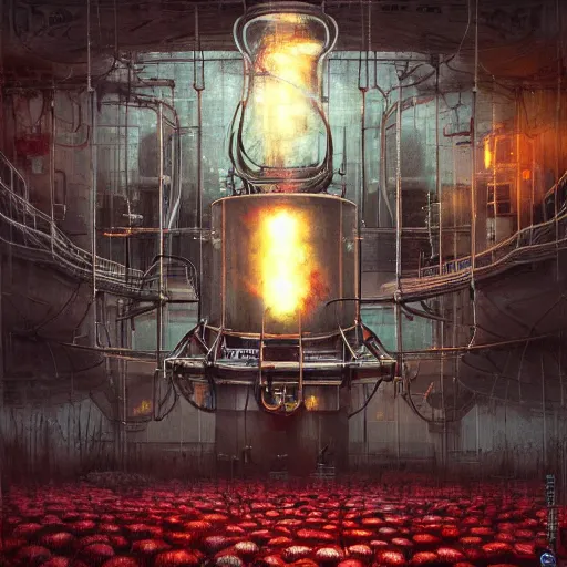 Prompt: Nuclear Reactor Filled with Tomatos digital art, trending on artstation, cgsociety, detailed, illustration, professional art by Seb McKinnon