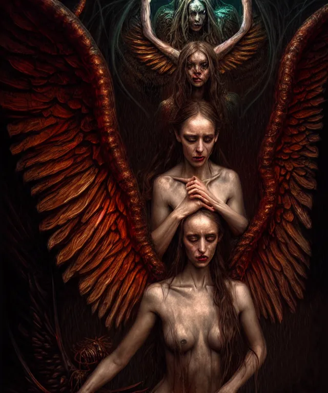 Prompt: epic professional digital art of angels and demons, horrific yet beautiful vibe, evocative, atmospheric lighting, painted, intricate, highly detailed, by leesha hannigan, wayne haag, reyna rochin, ignacio fernandez rios, mark ryden, iris van herpen, artstation, cgsociety, stunning, gorgeous, sharp focus, cinematic, masterpiece