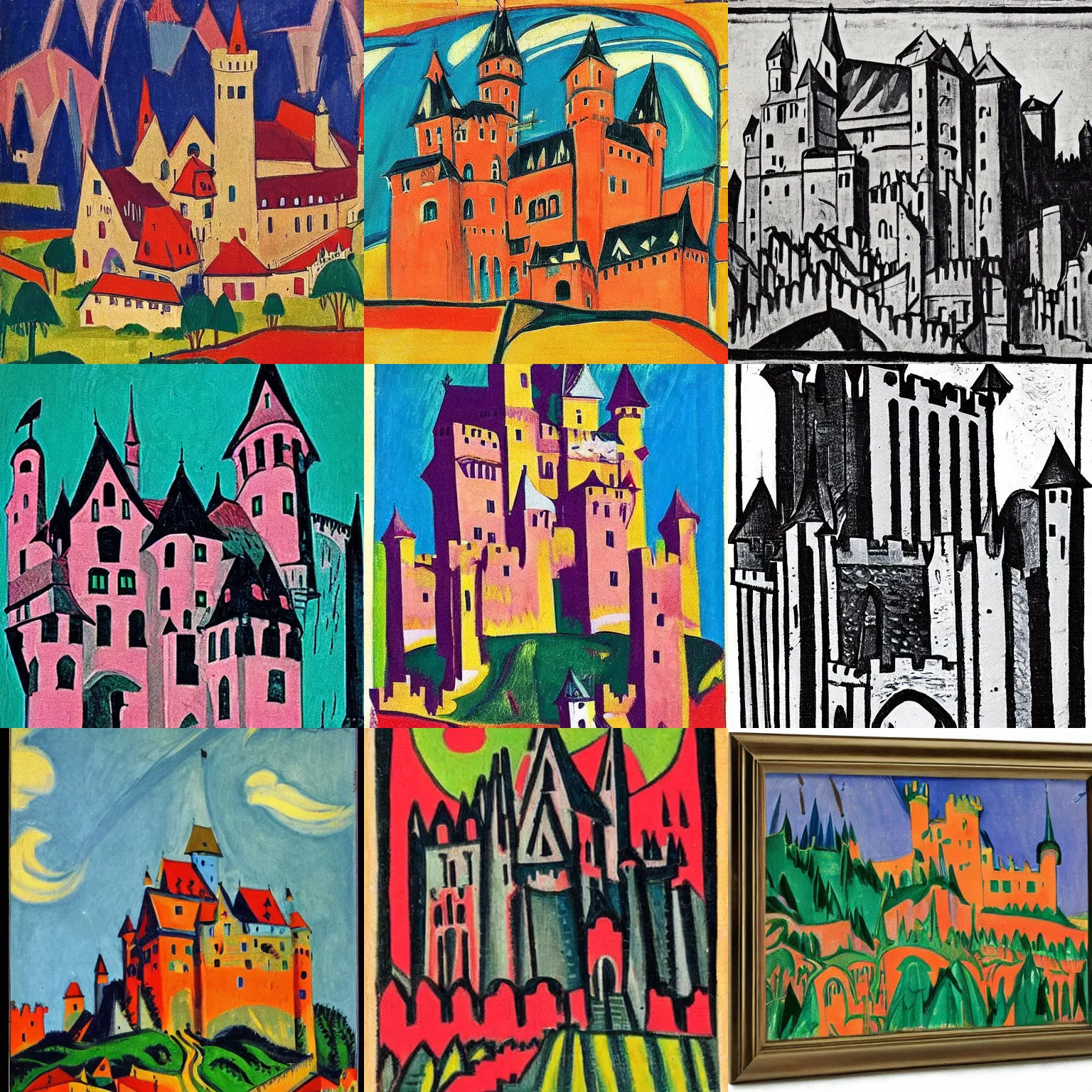 Prompt: medieval castle, by Ernst Ludwig Kirchner