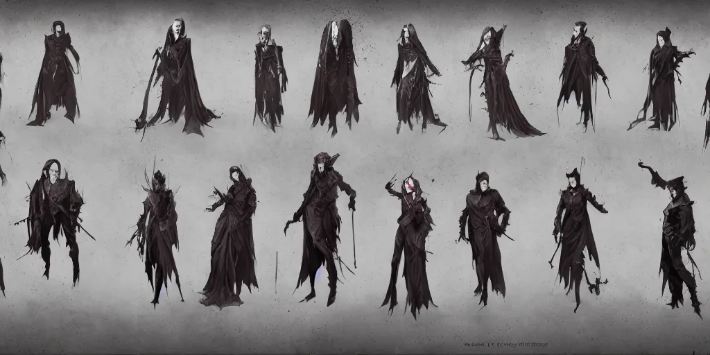 Image similar to gothic vampire character designs, Greg Rutkowski, character sheet, kim jung gi, Darek Zabrocki, Karlkka, Jayison Devadas, Phuoc Quan, trending on Artstation, 8K, ultra wide angle, pincushion lens effect