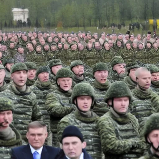 Image similar to russian army invading the world with vladimir putin in front