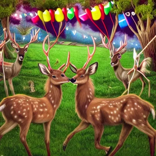 Image similar to twi deers having a cool birthday party, photo, highly detailed