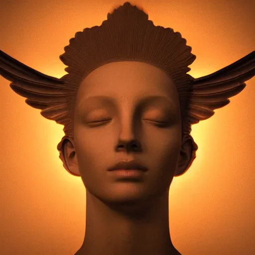 Prompt: of a shoulder close up portrait of an energy emitting seraphim angel soul energy with hints of human symmetrical expressive facial features. soul art. rembrandt lighting. octane render, hyperrealism. n - 9