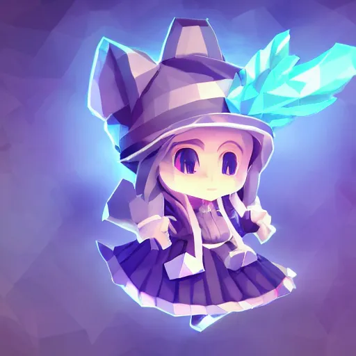 Image similar to ultra low poly modelling, clean graphics, isometric view, 1 6 bit colors, from touhou, made in rpg maker, fat chibi grey cat, volumetric lighting, fantasy, intricate, hyper realistic, by riot games, league of legends, backlit