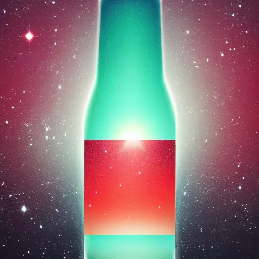 Image similar to bottle with liquid universe, minimalist background