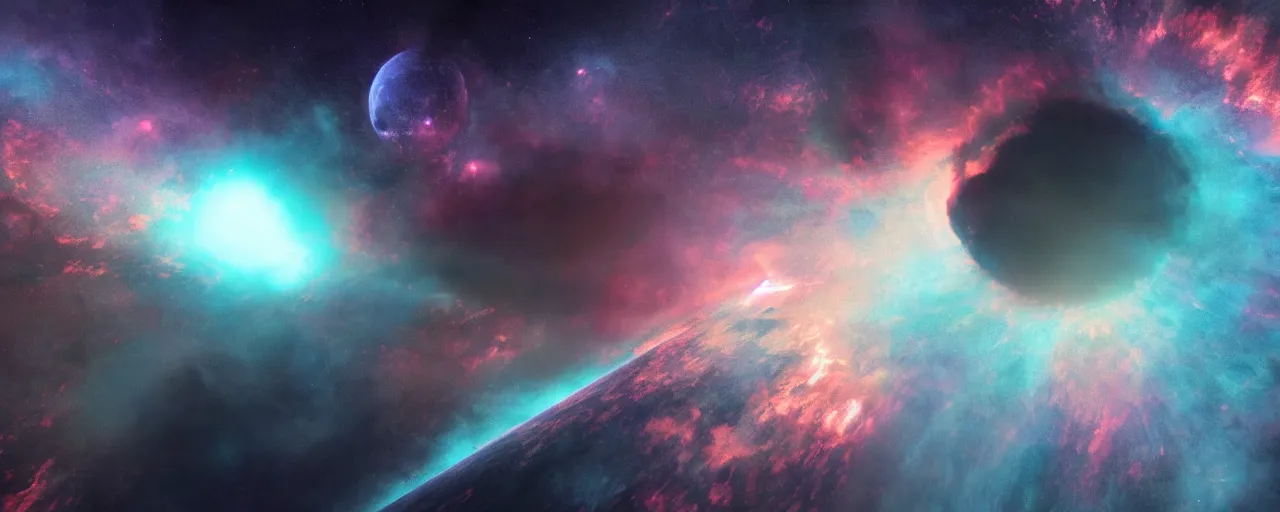 Prompt: smooth _ colours _ cinematic _ render _ of _ atmospheric _ deep _ space _ volumetric _ lighting _ cathrin _ machin