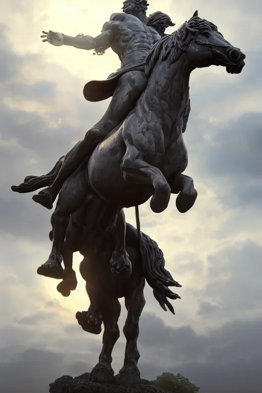 Prompt: a statue of boris johnson riding a horse, anatomy, bathed in light, highly detailed, photorealistic, artstation, smooth, sharp focus, illustration, unreal engine 5, 8 k, art by artgerm and greg rutkowski and edgar maxence