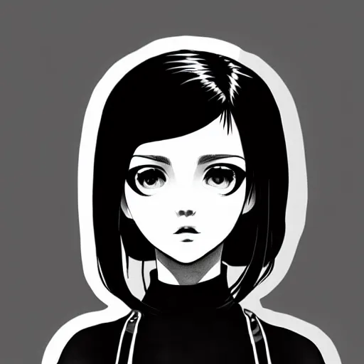 Image similar to an ink drawing of a tech punk girl by ilya kuvshinov, black and white