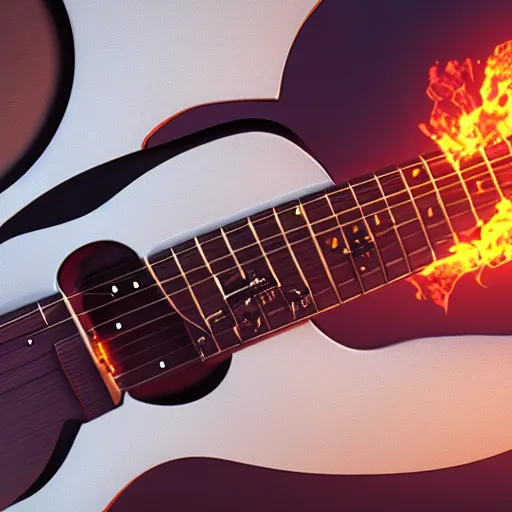 Image similar to epic guitar with flames, 3D octane render