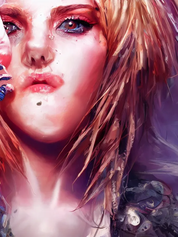 Image similar to digital illustration of a girl with eyes that burn like cigarettes wearing a short skirt and a long jacket with fingernails that shine like justice, dramatic lighting, photorealistic, full body shot, full body portrait, extreme detail, 4 k, colorful, artgerm and craig mullins, detailed face, m f / 2. 8