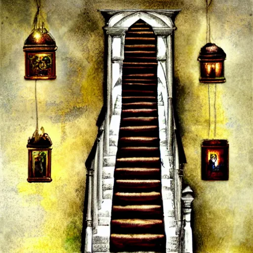 Prompt: the 5th dimesion up the stairs, fantasy art