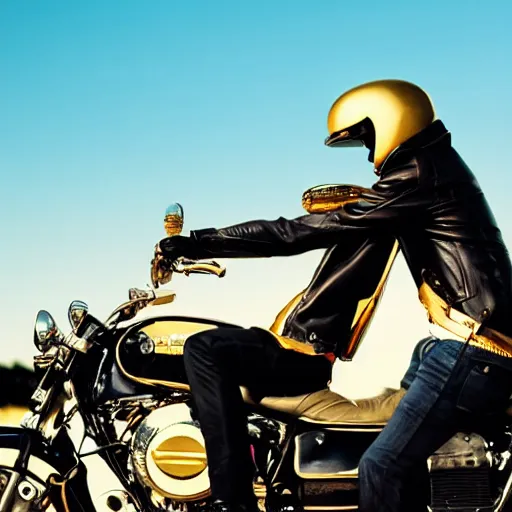 Prompt: monkey wearing leather jacket and gold chain, riding on a motorcycle