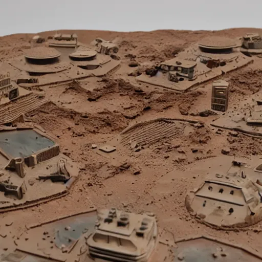 Prompt: diorama of a city on mars, detailed photo