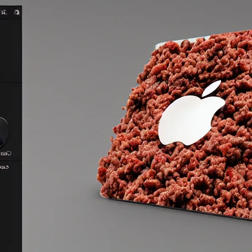 Image similar to a macbook made of ground beef, high quality photograph, ultra realistic, hyperrealism