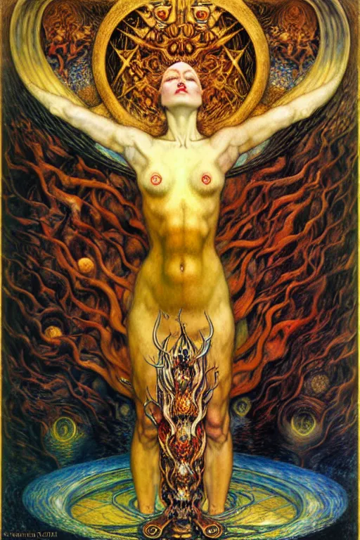 Image similar to Divine Chaos Engine by Karol Bak, Jean Delville, William Blake, Gustav Klimt, and Vincent Van Gogh, symbolist, visionary