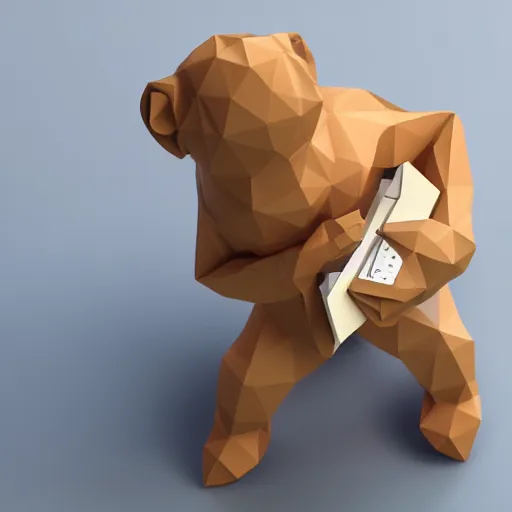 Prompt: isometric cute 3 d low - poly japanese macaque using a sony walkman