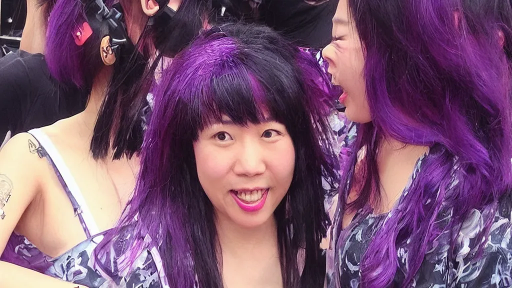 Prompt: “ miriam yeung with purple hair, sing in a concert, highly detailed ”