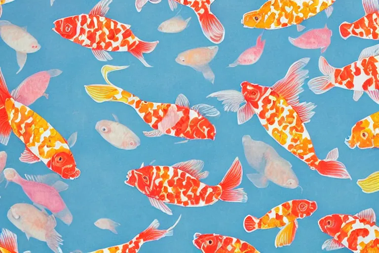 Prompt: a wrapping paper patter with koi fish print, illustration