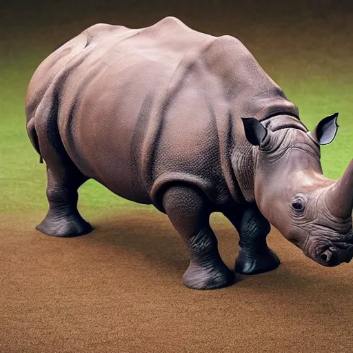 Prompt: a rhino made of chocolate, a chocolate rhino