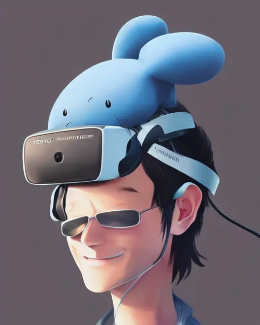 Image similar to a mouse wearing a VR headset on his head. By Makoto Shinkai, Stanley Artgerm Lau, WLOP, Rossdraws, James Jean, Andrei Riabovitchev, Marc Simonetti, krenz cushart, Sakimichan, trending on ArtStation, digital art.