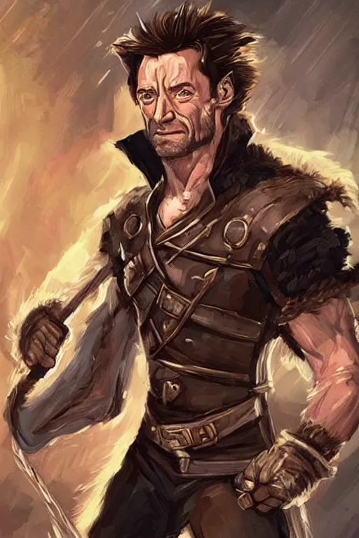 Prompt: hugh jackman portrait as a dnd character fantasy art.