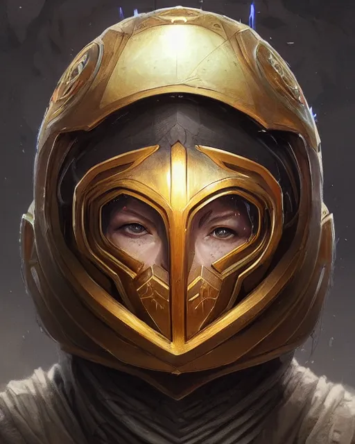 Image similar to professional ominous concept art portrait of a character with a mandala helmet by artgerm and greg rutkowski. an intricate, elegant, highly detailed digital painting, concept art, smooth, sharp focus, illustration, in the style of simon stalenhag, wayne barlowe, and igor kieryluk.