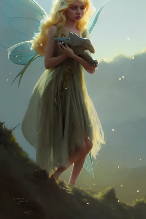 Image similar to cinematic shot of an epic portrait of a cute blonde fairy dressed in military clothes, stylised military clothes, large wings on back, shiny skin, beautiful, small details, realistic poster with volumetric light from jeremy lipkin and michael garmash, craig mallism, artgerm, unreal engine, radiant light, digital art, trends at art station, a masterpiece