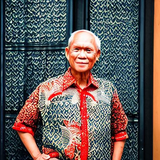 Image similar to A Portrait Photo of Trump wearing batik from Indonesia, award winning photography, sigma 85mm Lens F/1.4, perfect faces