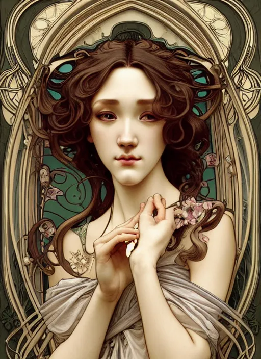 Prompt: squidward, rococo and art nouveau fusion, highly detailed, deep focus, elegant, digital painting, smooth, sharp focus, illustration, ultra realistic, japanese art by artgerm and alphonse mucha