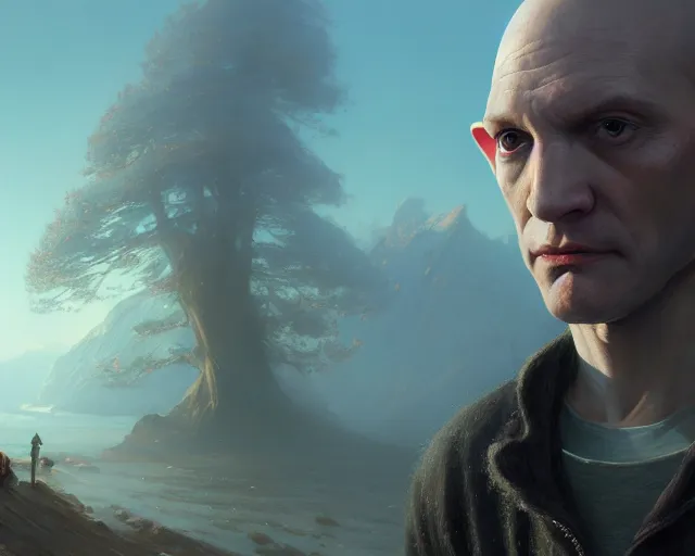 Image similar to highly detailed portrait of anthony carrigan as a bald elf, in gta v, stephen bliss, unreal engine, fantasy art by greg rutkowski, loish, rhads, ferdinand knab, makoto shinkai and lois van baarle, ilya kuvshinov, rossdraws, tom bagshaw, global illumination, radiant light, detailed and intricate environment