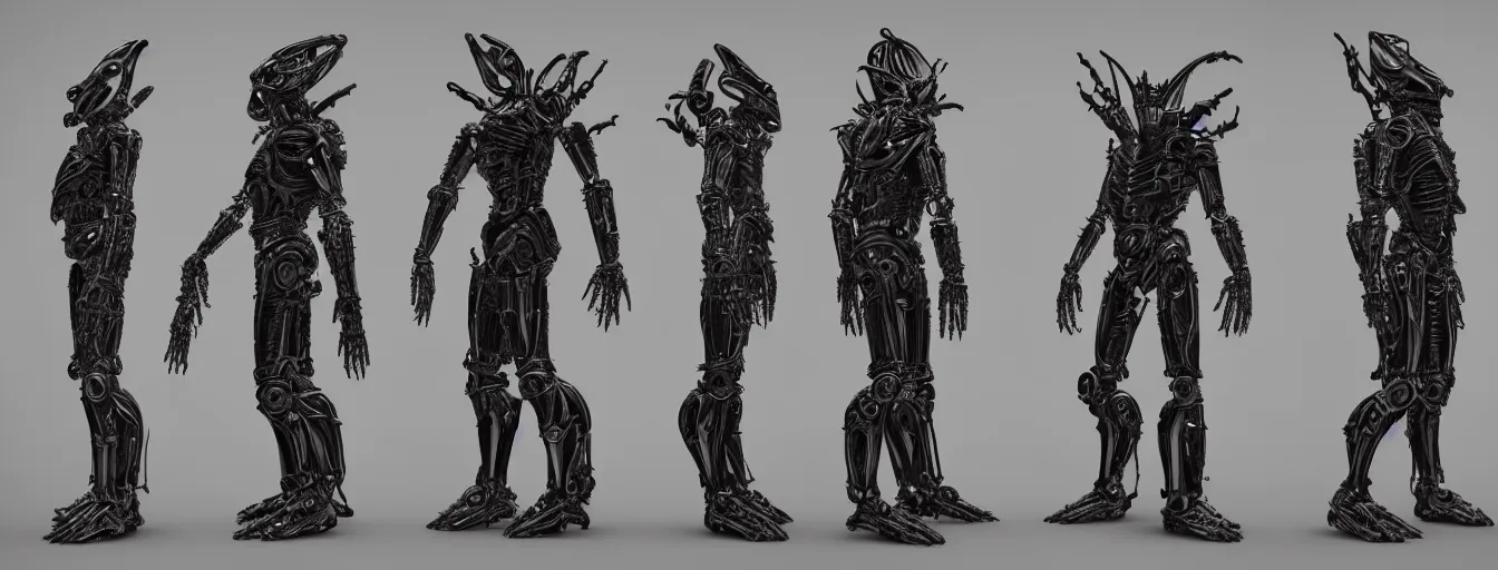 Image similar to alien sentinel ornate armor suit humanoid character sheet, guyver themed dark sf biomechanical, intricate artwork masterpiece, ominous, dramatic horror cinematic lighting, volumetric 8 k, by josan gonzalez, alexey egorov, kilian eng, trending on cgsociety, octane render, 8 k