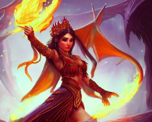 Image similar to fire dancer, deep focus, d & d, fantasy, intricate, elegant, highly detailed, digital painting, artstation, concept art, matte, sharp focus, illustration, hearthstone,