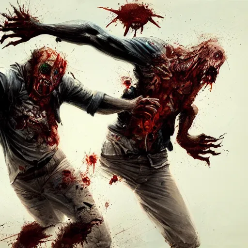 Image similar to two angry zombie men tearing off each other's heads, intricate, art by greg rutkowski, high detailed, 4 k,