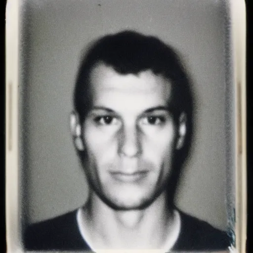 Prompt: grainy polaroid photograph of the face of a serial killer, only known evidence