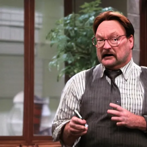 Prompt: stephen root pretending to be phil hartman