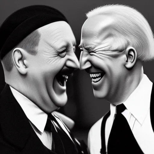 Image similar to “Very photorealistic photo of Hitler and Joe Biden laughing together, award-winning details”