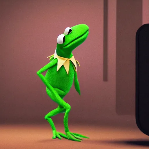 Image similar to kermit the frog wearing a tux to a movie theater, photorealistic, 4k, high detail