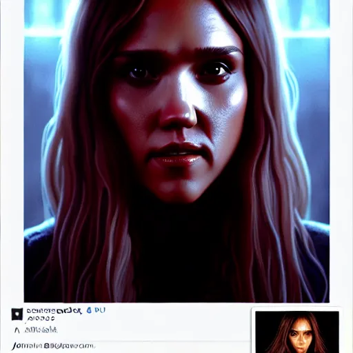 Image similar to beautiful digital painting jessica alba the thing 1 9 8 2 john carpenter with high detail, 8 k, stunning detail, photo by artgerm, greg rutkowski and alphonse mucha, unreal engine 5, 4 k uhd