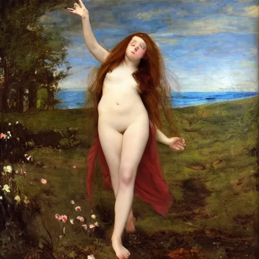 Image similar to ophelia by millais except she's popping a gang sign