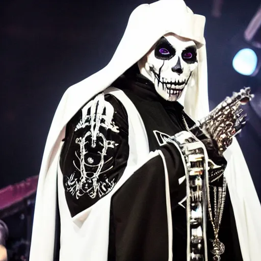 Prompt: the band ghost, close up of papa emeritus III