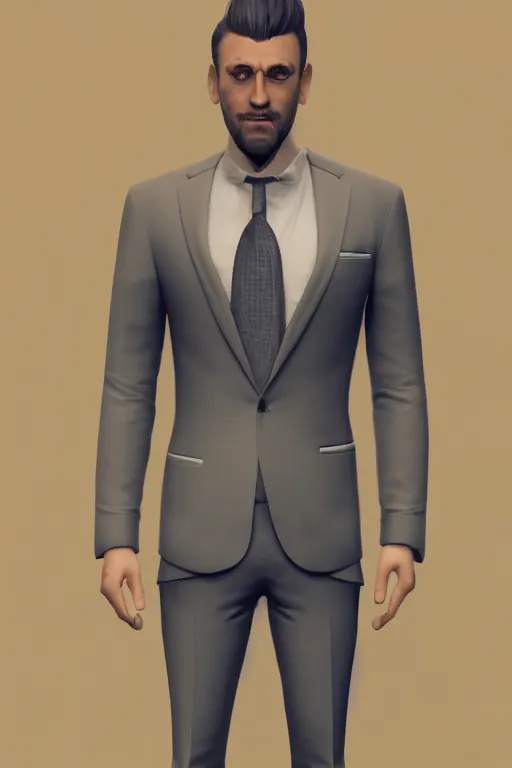 Image similar to a rich daddy, 3 2 years old, wear grey suits, stubble, cramel hair, character concept art, octane render, trending by artstation, artbreeder