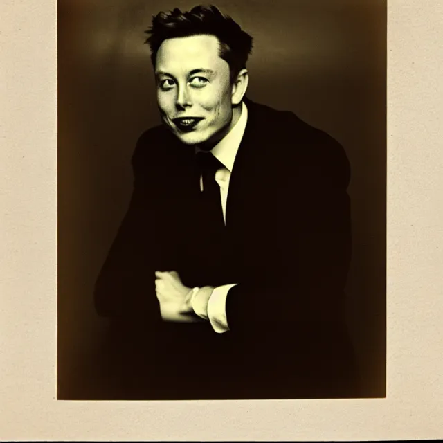 Prompt: a vintage photograph of Elon Musk\ by Julia Margaret Cameron, portrait, 40mm lens, shallow depth of field, split lighting